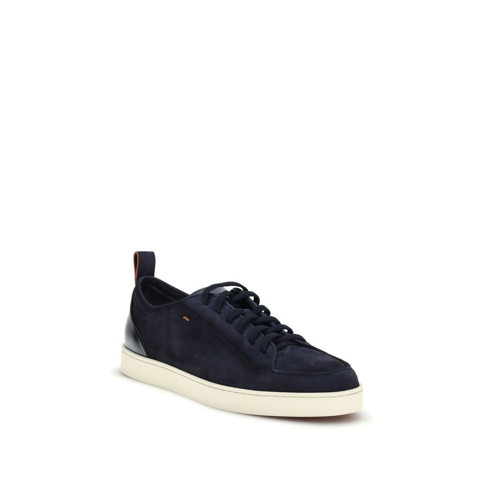 Santoni Blue Calf Leather Bos Taurus Low Top Sneakers