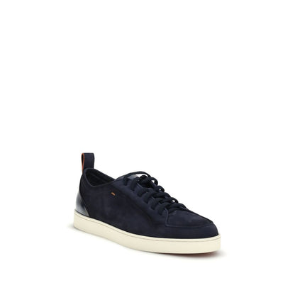 Santoni Blue Calf Leather Bos Taurus Low Top Sneakers