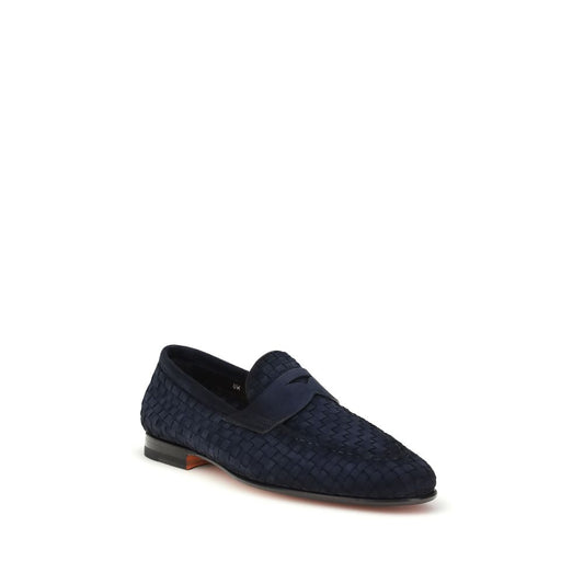 Santoni Blue Calf Leather Bos Taurus Slip-On Loafers