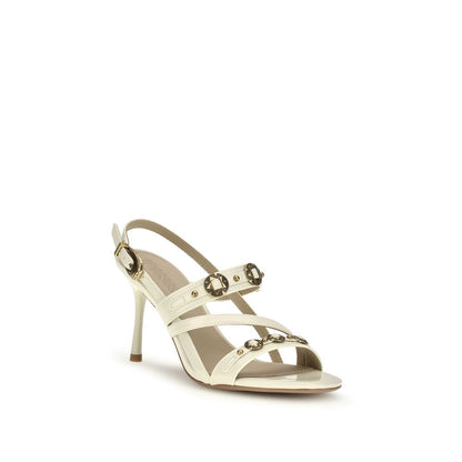 PINKO Beige Calf Leather Bos Taurus Stiletto Heel Sandals