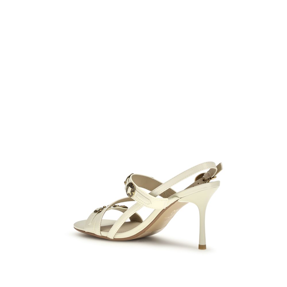 PINKO Beige Calf Leather Bos Taurus Stiletto Heel Sandals
