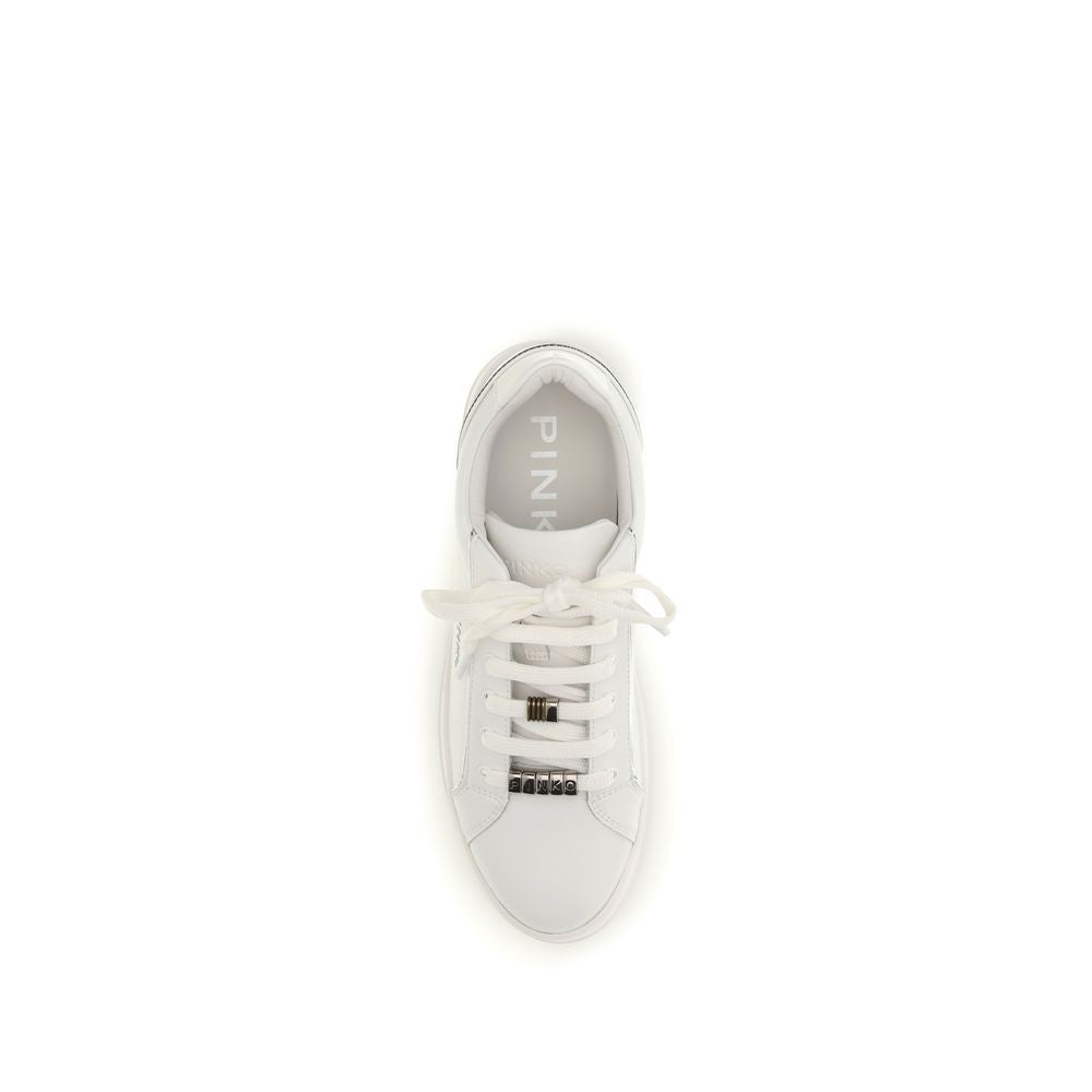 PINKO White Calf Leather Bos Taurus Low Top Sneakers