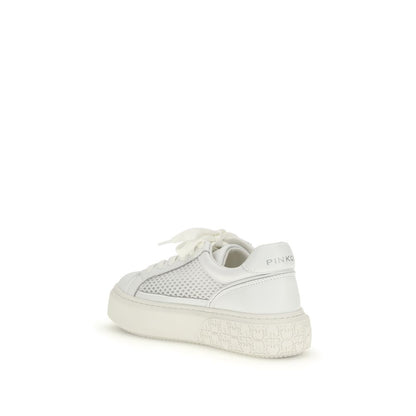 PINKO White Calf Leather Bos Taurus Platform Sneakers