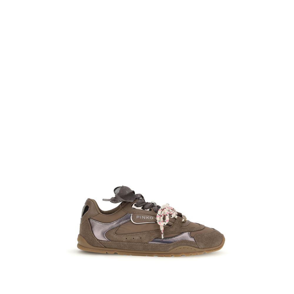 PINKO Brown Calf Leather Bos Taurus Chunky Sneakers
