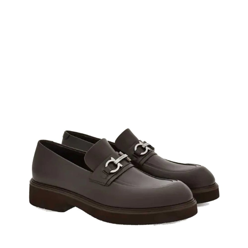 Salvatore Ferragamo Brown Calfskin Slip-On Loafers