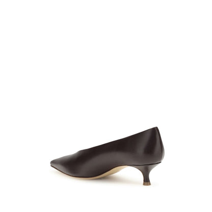 Le Monde Béryl Brown Calf Leather Bos Taurus Mid Heel Pumps