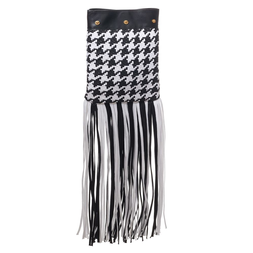 Versace Black And White Leather And Textile Shoulder Bag
