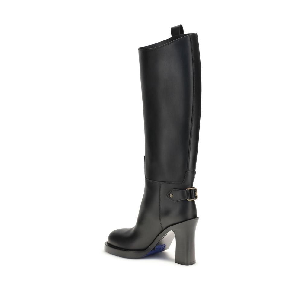 Burberry Black Calf Leather Bos Taurus High Heel Boots