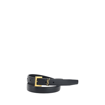 Saint Laurent Black Calf Leather Bos Taurus Thin Belt