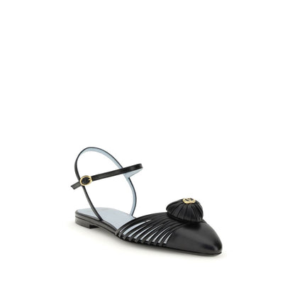 Valentino Garavani Black Calf Leather Bos Taurus Ballet Flats