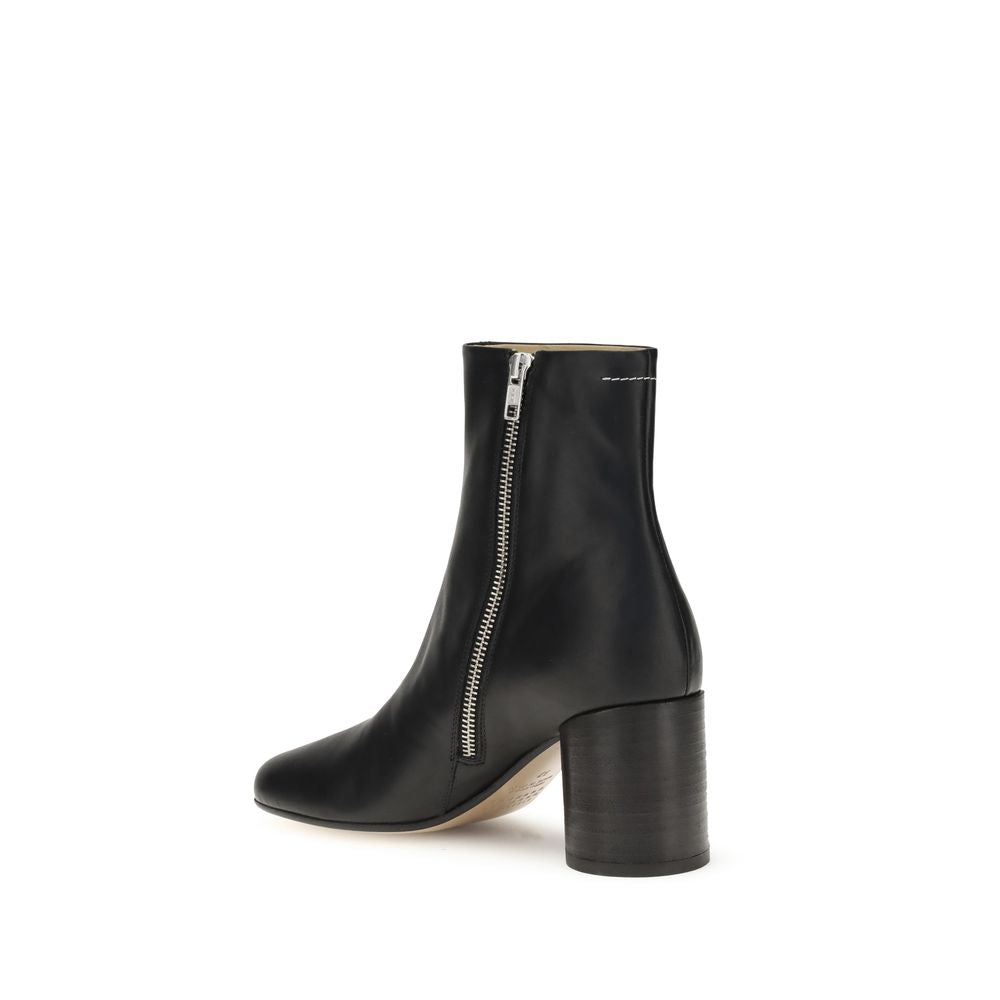 MM6 Black Calf Leather Bos Taurus Ankle Boots