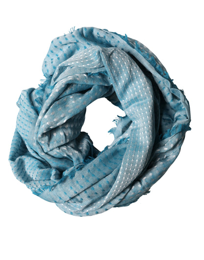 Dolce & Gabbana Light Blue Silk Blend Fringed Logo 185cm x 73.5cm Scarf