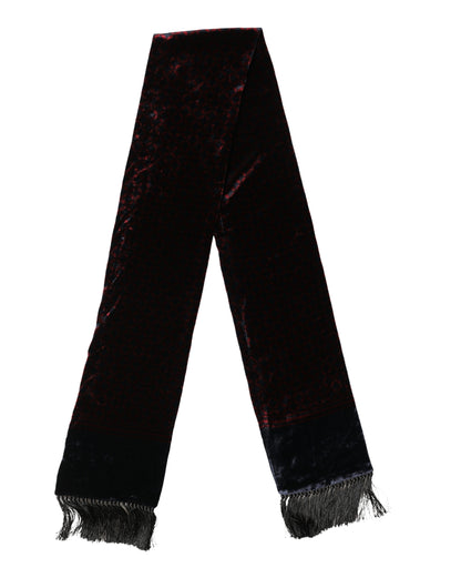 Dolce & Gabbana Black Red Rayon Geometric Pattern Fringe 140cm X 16cm  Scarf