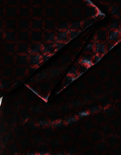 Dolce & Gabbana Black Red Rayon Geometric Pattern Fringe 140cm X 16cm  Scarf