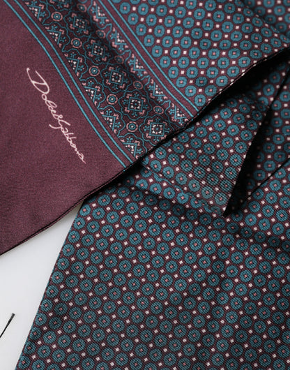 Dolce & Gabbana Bordeaux Silk Fringe Geometric Neck Wrap 142cm X 15cm  Scarf