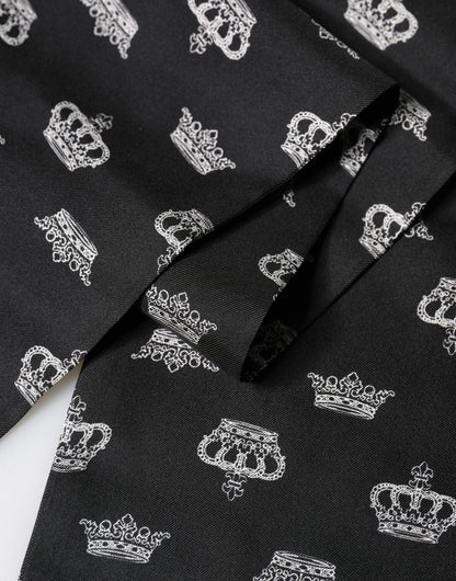 Dolce & Gabbana Black Silk Crown Fringes Neck Wrap Shawl 136cm X 15cm Scarf