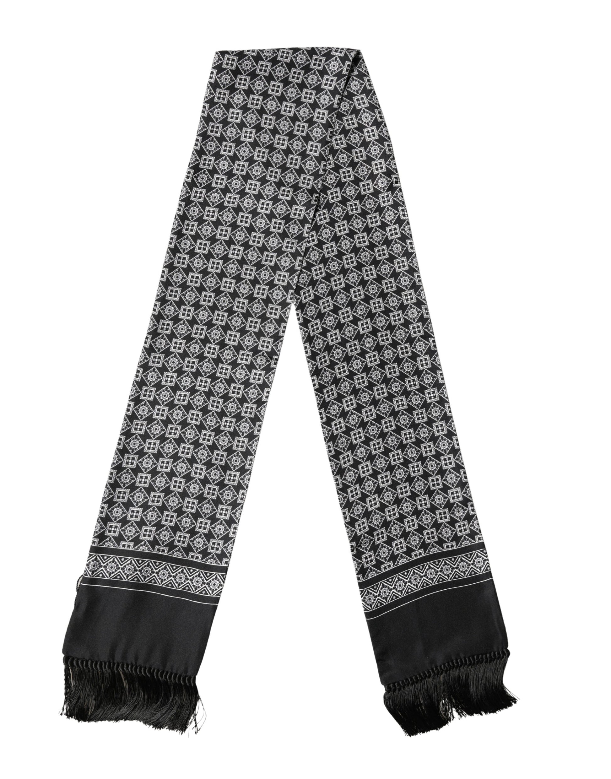 Dolce & Gabbana Black White Silk Geometric Neck Wrap 142cm X 15cm Scarf