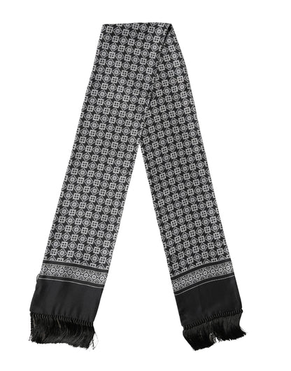 Dolce & Gabbana Black White Silk Geometric Neck Wrap 142cm X 15cm Scarf