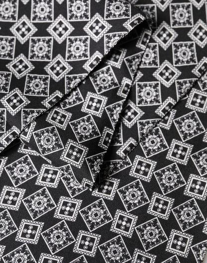 Dolce & Gabbana Black White Silk Geometric Neck Wrap 142cm X 15cm Scarf