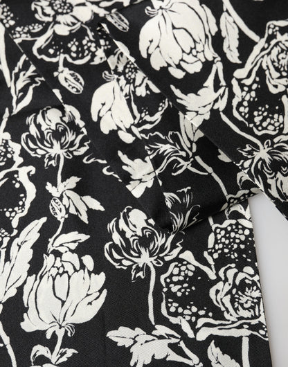 Dolce & Gabbana Black White Silk Floral Print Fringe 136cm X 15.5cm  Scarf