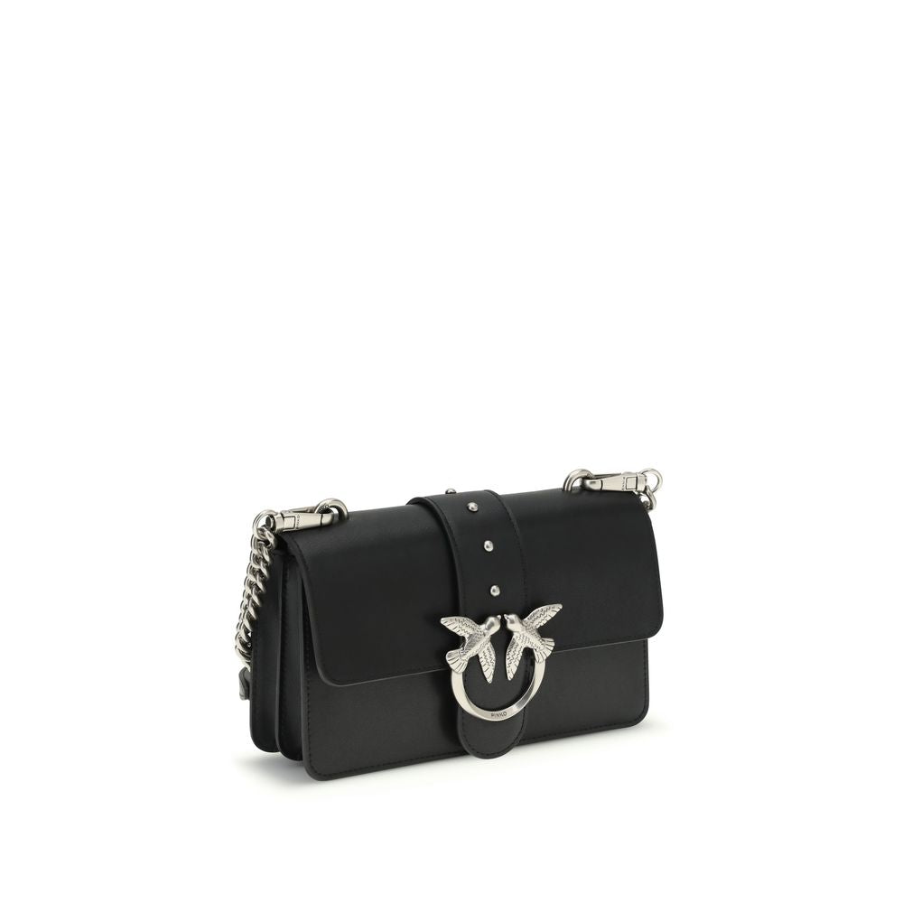 PINKO Black Calf Leather Bos Taurus Shoulder Bag
