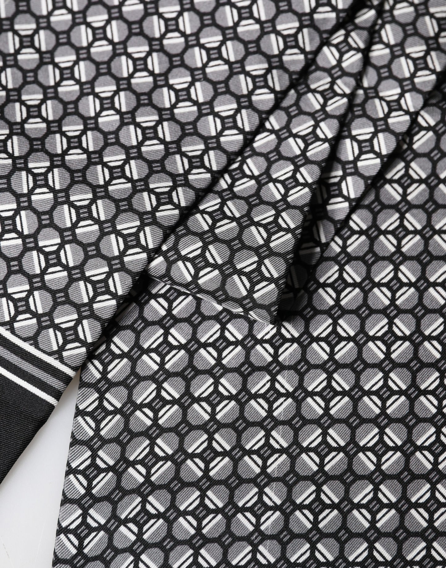 Dolce & Gabbana Black Silk Geometric Fringed Foulard 140cm x 15cm Scarf