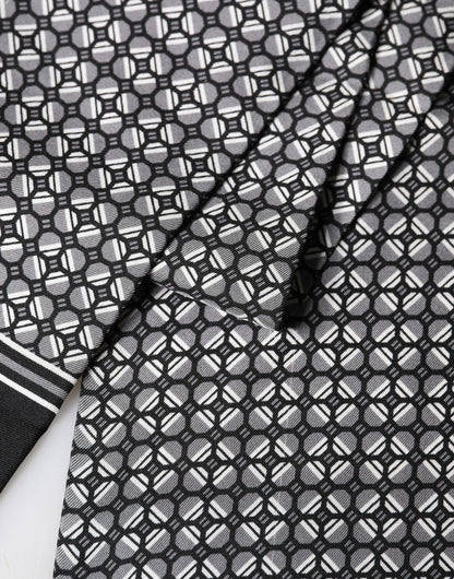 Dolce & Gabbana Black Silk Geometric Fringed Foulard 140cm x 15cm Scarf