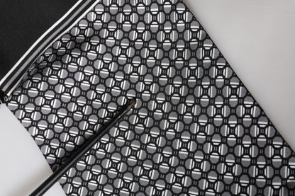 Dolce & Gabbana Black Silk Geometric Fringed Foulard 140cm x 15cm Scarf