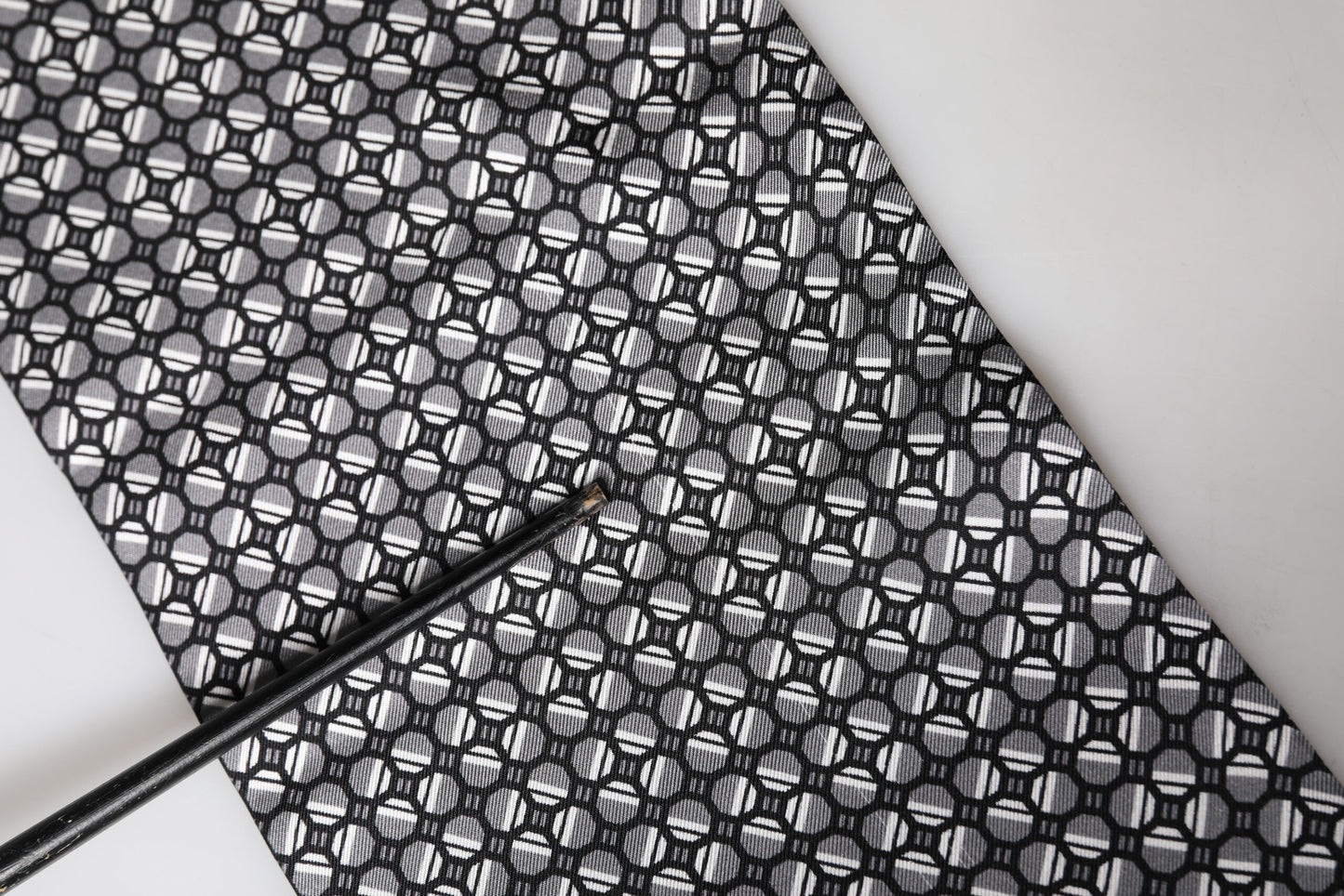 Dolce & Gabbana Black Silk Geometric Fringed Foulard 140cm x 15cm Scarf