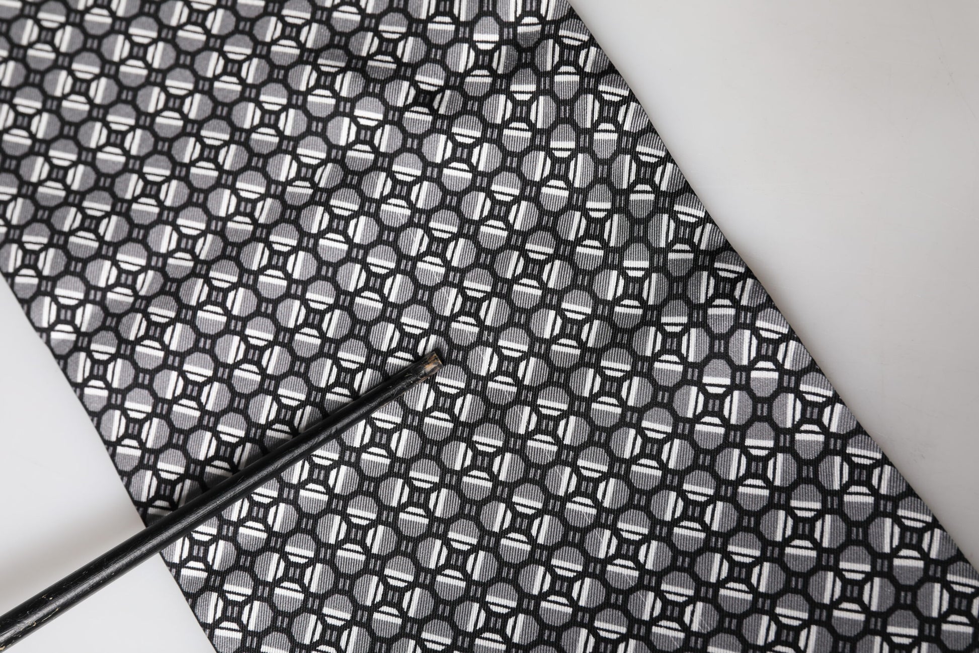 Dolce & Gabbana Black Silk Geometric Fringed Foulard 140cm x 15cm Scarf