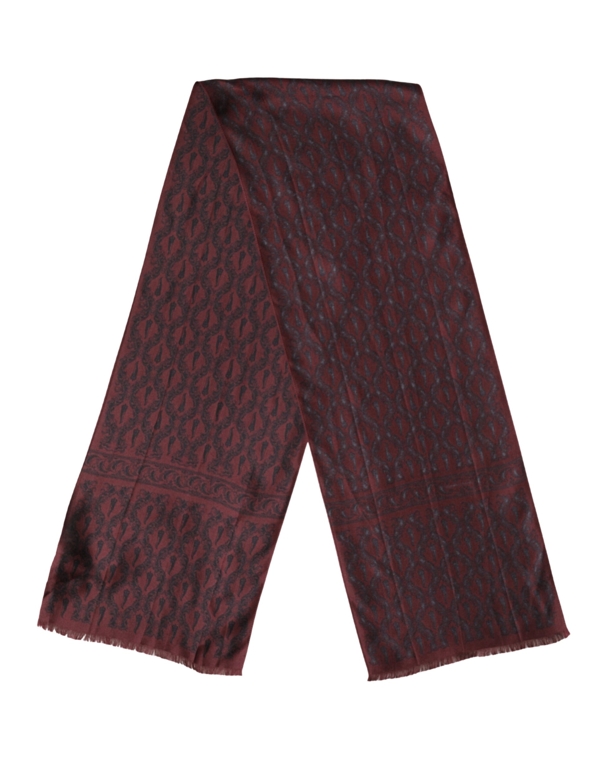 Dolce & Gabbana Burgundy Black Silk Paisley Foulard 135cm X 22cm  Scarf