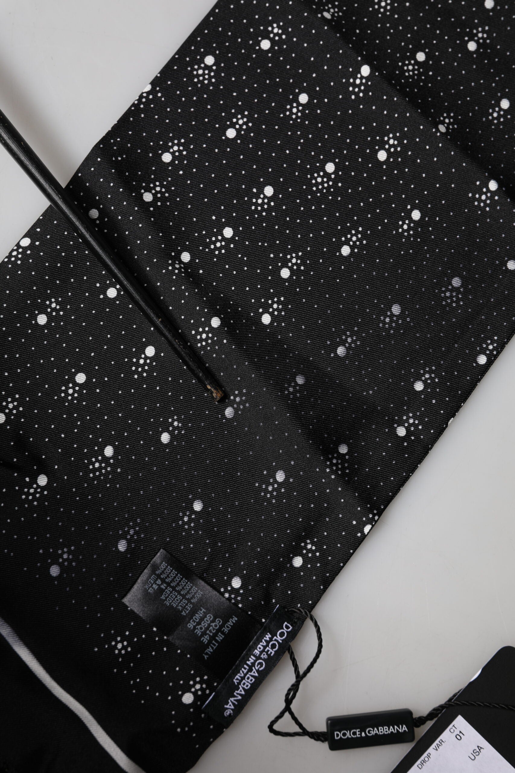 Dolce & Gabbana Black White Silk Dotted Print Foulard 140cm X 15cm Scarf