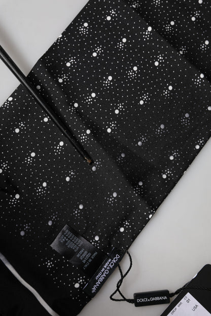Dolce & Gabbana Black White Silk Dotted Print Foulard 140cm X 15cm Scarf
