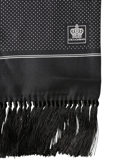 Dolce & Gabbana Black Silk Polka Dot Crown Foulard 140cm X 16.5cm Scarf