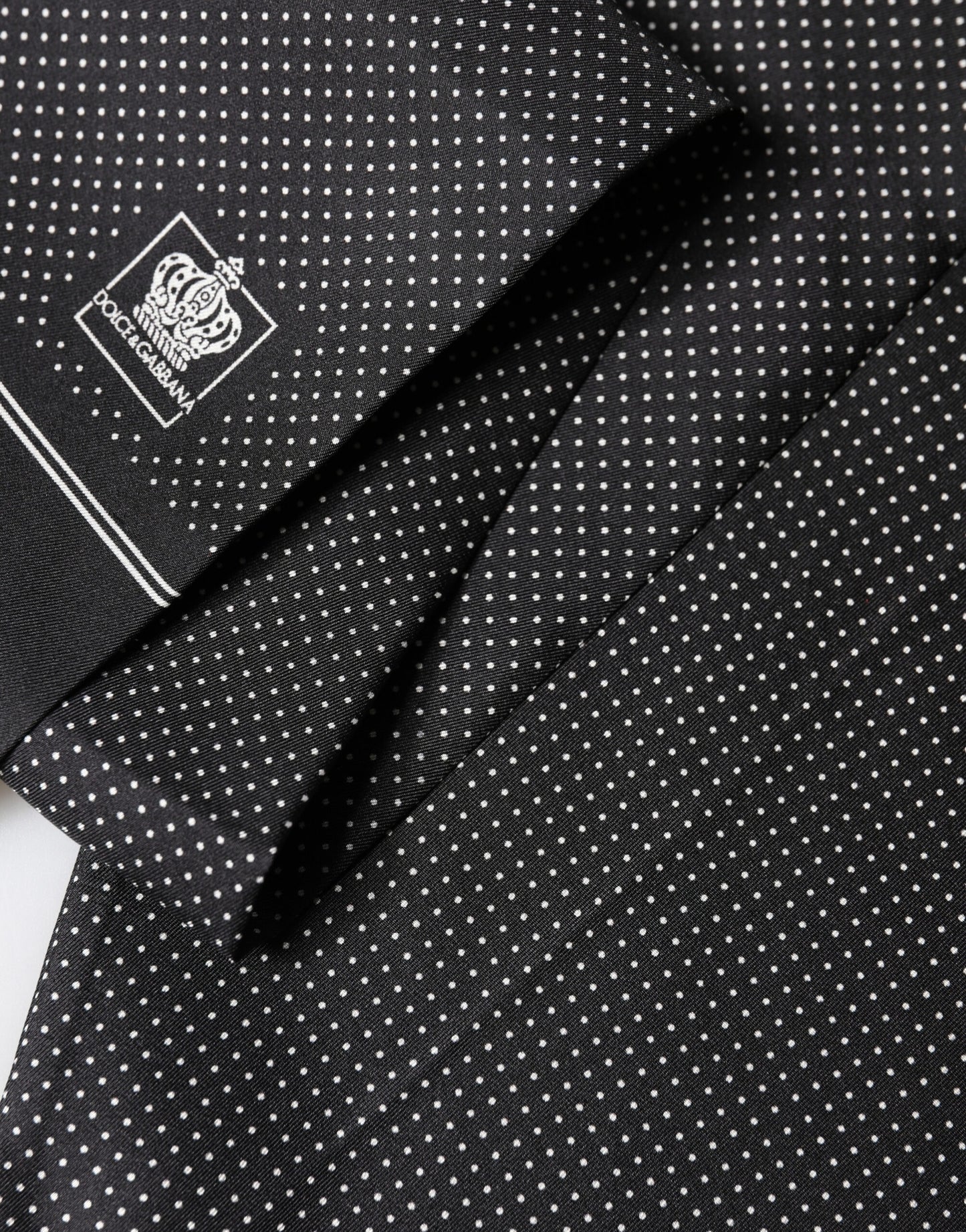 Dolce & Gabbana Black Silk Polka Dot Crown Foulard 140cm X 16.5cm Scarf