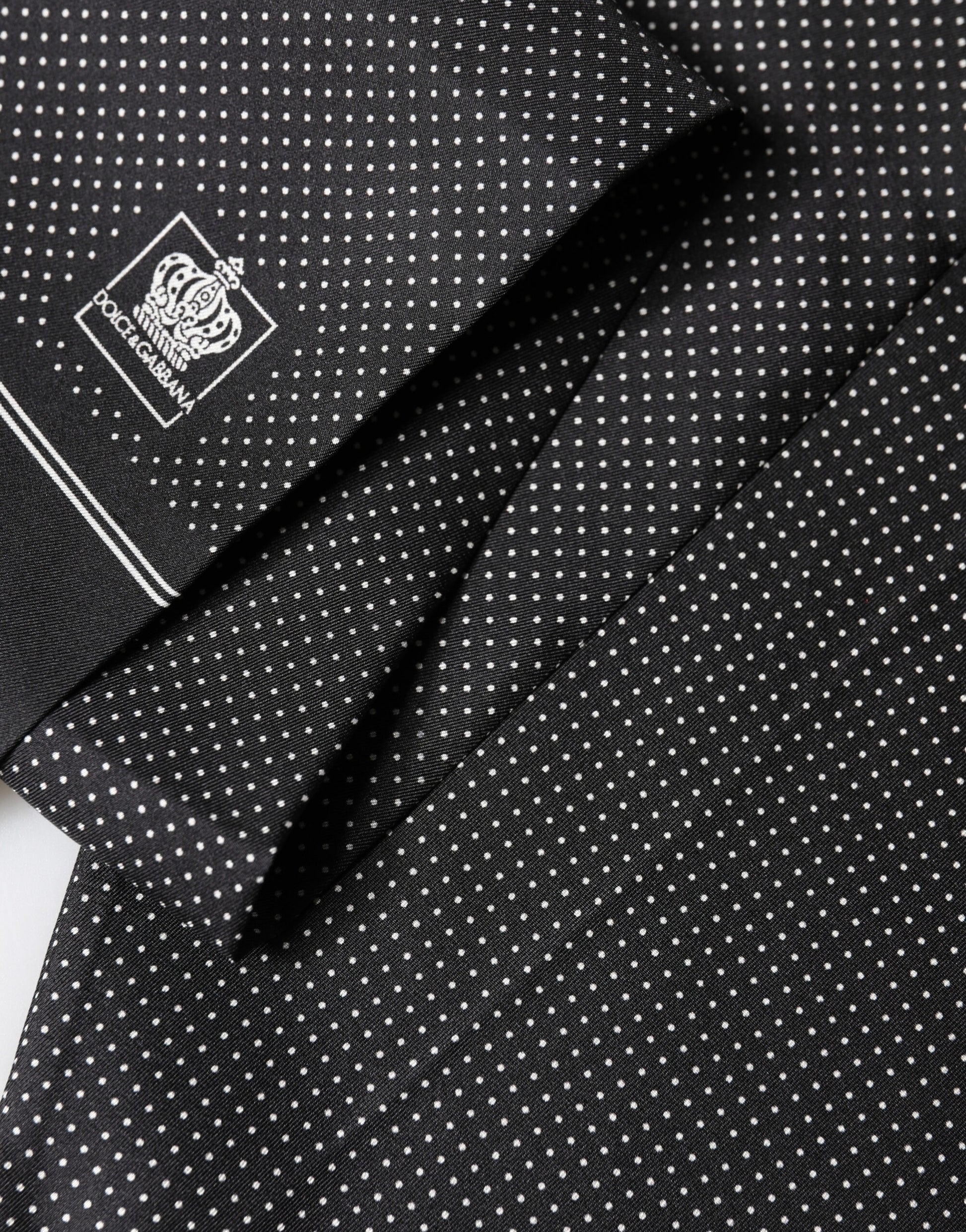 Dolce & Gabbana Black Silk Polka Dot Crown Foulard 140cm X 16.5cm Scarf
