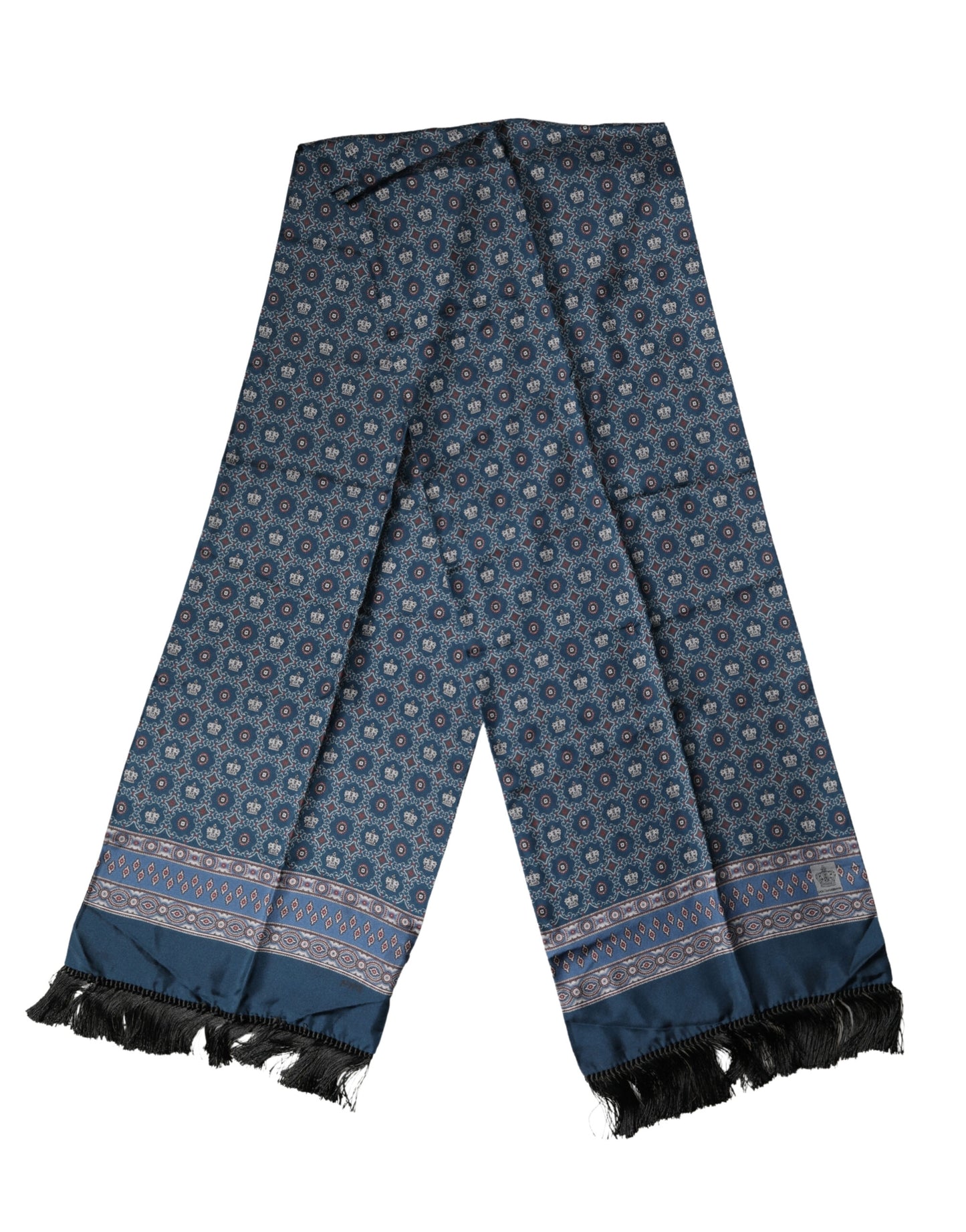 Dolce & Gabbana Blue Silk Crown Geometric Wrap Foulard 184cm X 33cm Scarf
