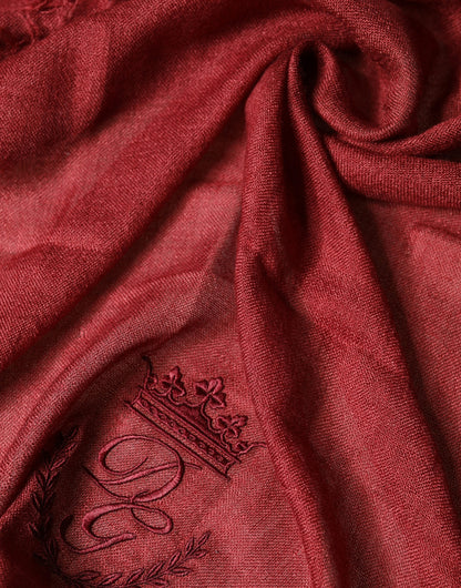 Dolce & Gabbana Red Cashmere Silk Fringe Wrap Foulard 200cm X 70cm Scarf