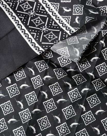 Dolce & Gabbana Black Gray Silk Bird Fringe Wrap Foulard 140cm X 23cm Scarf