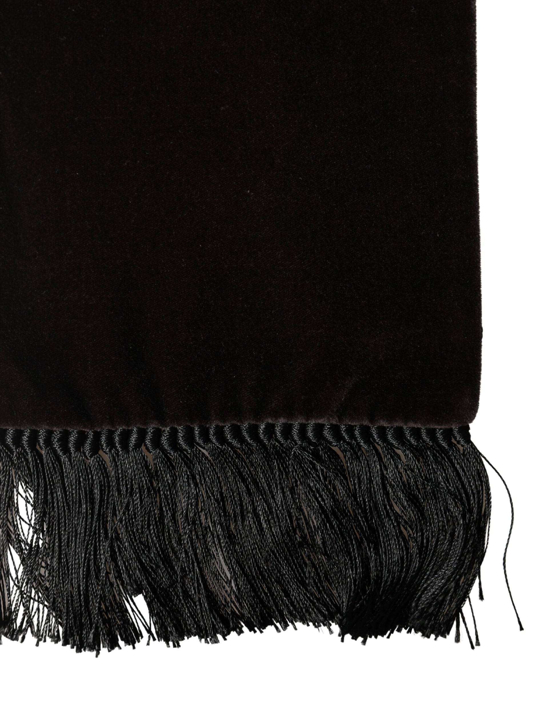 Dolce & Gabbana Black Silk Fringe Neck Wrap Foulard 139.5cm x 15.5cm Scarf