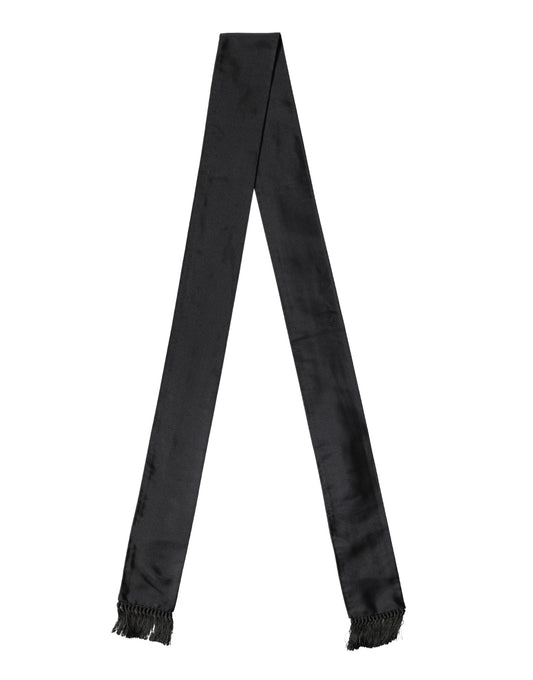Dolce & Gabbana Black Silk Fringe Neck Wrap Foulard 160.5cm x 8cm  Scarf