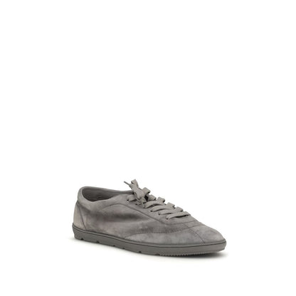 Brunello Cucinelli Gray Calf Leather Bos Taurus Low Top Sneakers