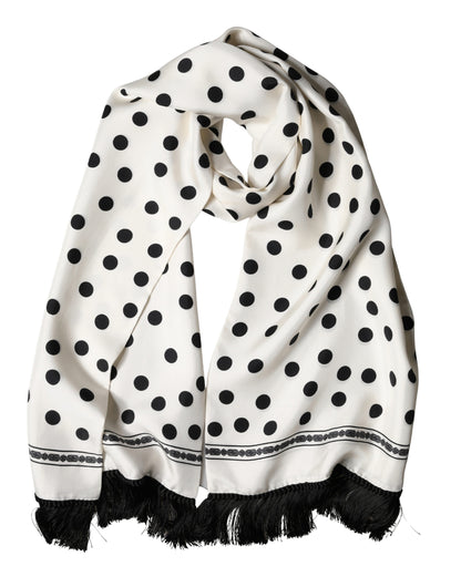 Dolce & Gabbana White Black Polka Dot Neck Wrap Foulard 165.5cmx32cm Scarf