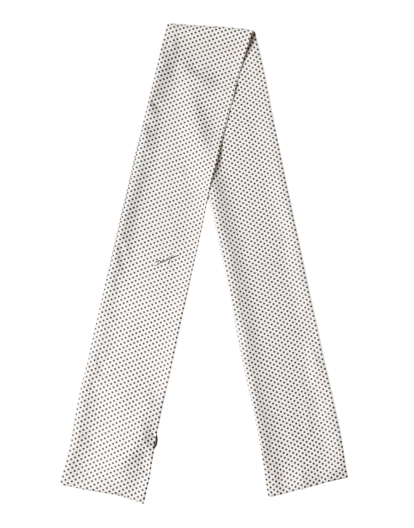 Dolce & Gabbana White Brown Polka Dot Silk Bandeau Neck Wrap 151cm x 13cm  Scarf