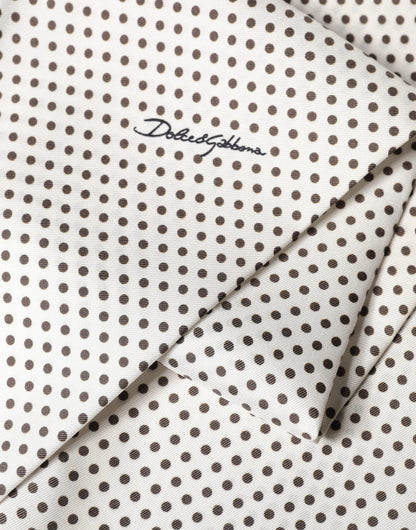 Dolce & Gabbana White Brown Polka Dot Silk Bandeau Neck Wrap 151cm x 13cm  Scarf