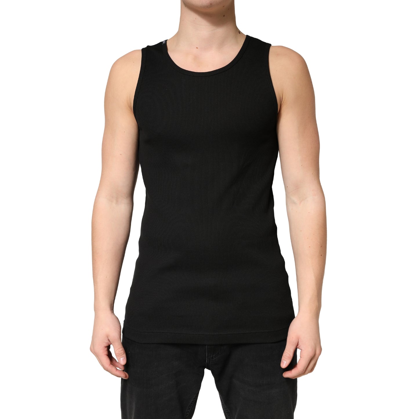 Dolce & Gabbana Black Cotton Ribbed Sleeveless Tank Top  T-shirt