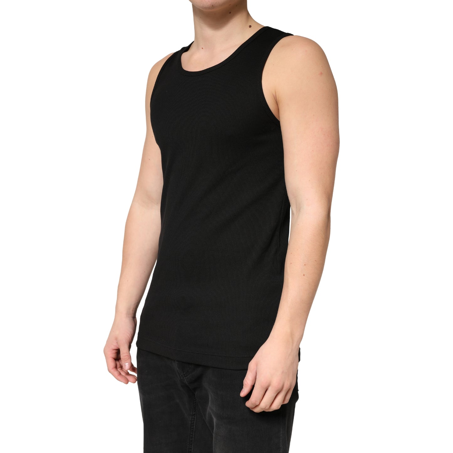 Dolce & Gabbana Black Cotton Ribbed Sleeveless Tank Top  T-shirt