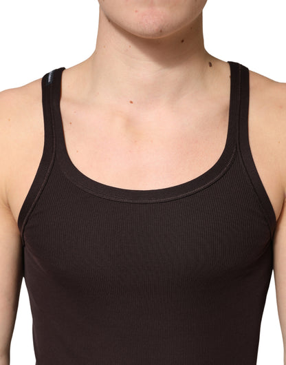 Dolce & Gabbana Brown Cotton Ribbed Sleeveless Tank Top  T-shirt