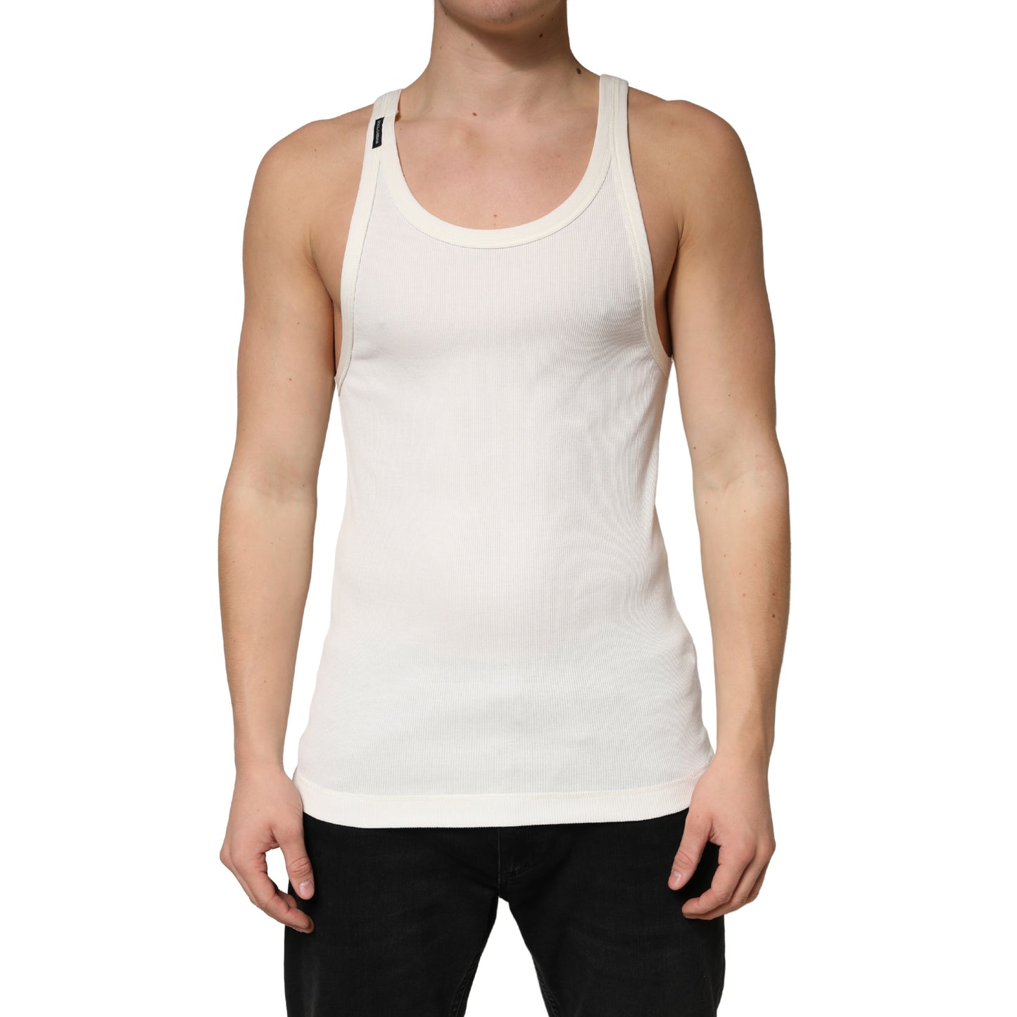 Dolce & Gabbana Ivory Cotton Ribbed Sleeveless Tank Top  T-shirt