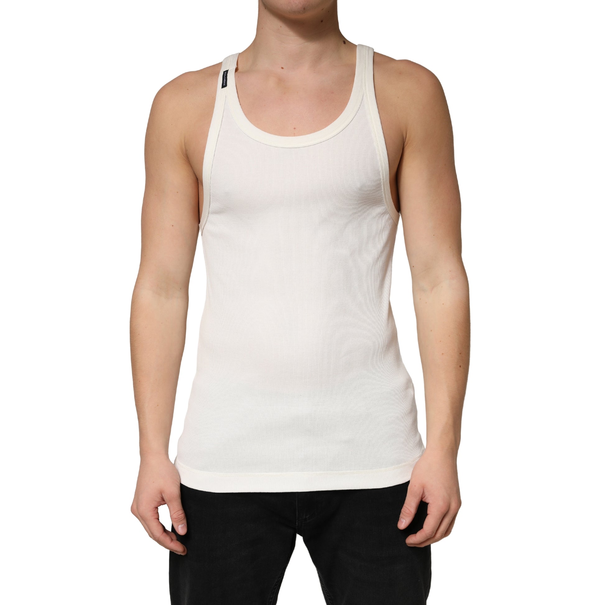 Dolce & Gabbana Ivory Cotton Ribbed Sleeveless Tank Top  T-shirt